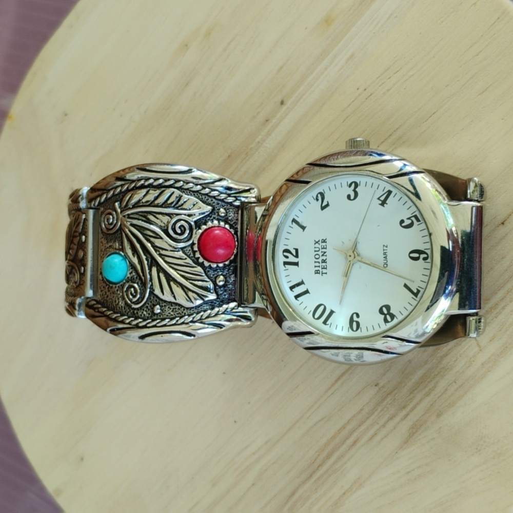 Bijoux Turner, stainless steel,faux turquoise and coral,Sz 7